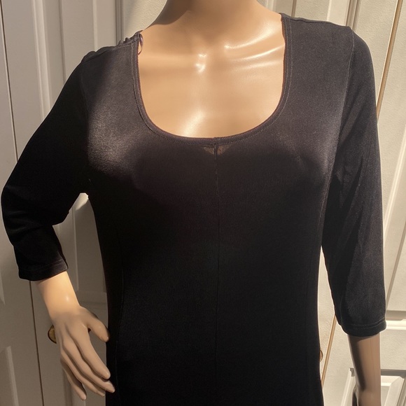 Kiara Womens Size L Black Slinky Dress. 3/4 sleeves. Lightweight and comfy. - Picture 4 of 11